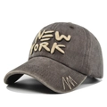 Cappellino da baseball vintage con ricamo 3D New York e tessuto effetto lavato retrò - Regolabile / caffè