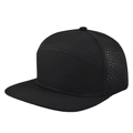 Minimalist black 7-panel flat brim sport cap with laser-cut ventilation holes - Adjustable / Black