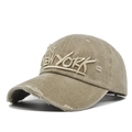 Vintage khaki New York 3D embroidery baseball cap with distressed washed finish - Khaki