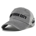 Vintage gray washed cotton baseball cap with 3D New York City embroidery and mesh back - Gray