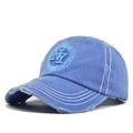 Vintage light blue washed cotton baseball cap with NY embroidery and distressed details - Adjustable / Blue