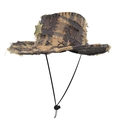 Detalle de sombrero vaquero desgastado con insignia de Sheriff y cordón ajustable negro - Estilo Caqui (BF902-3)