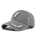 Vintage gray washed baseball cap with 3D number 7 embroidery and lucky number slogan - Adjustable / Gray