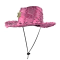 Detail of pink frayed cowboy hat with golden Sheriff star badge and black stitch brim - Pink Style (BF902-5)