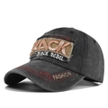 Vintage gewaschene dunkelgraue Baseballkappe mit 3D-Stickerei BLACK und roten Nähten - Verstellbar / Schwarz