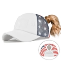 Gorra de béisbol con bandera americana y diseño de rejilla para coleta alta - Ajustable / Blanco