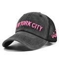 Vintage dunkelgraue gewaschene Baseballkappe mit pinkem New York Stick und schwarzem Netz - Schwarz