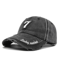 Cappellino da baseball in denim grigio scuro lavato con ricamo 3D bianco numero 7 - Regolabile / Nero