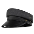 Detail of black faux leather military cap showing pebbled texture and bronze metal rivets - M(56-58cm) / Black (BE134-1)