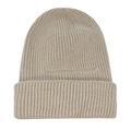 Berretto invernale in maglia a coste beige elastico con risvolto spesso per calore - Cachi