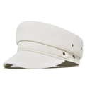 Classic white leather baker boy hat with metallic rivet details and smooth brim - M(56-58cm) / White (BE134-2)