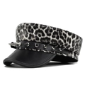 Detail of leopard print military cap with black leather strap and silver metal spikes - M(56-58cm) / Gray Leopard (BE132-2)