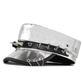 Silver punk military cap with metal spikes, studs and leather decorative strap - M(56-58cm) / Silver (BE145-1)