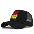 Black mesh trucker hat with OH NO comic art print and breathable snapback design - Adjustable / Black