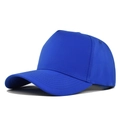 Detail showing the 5-panel structure and curved brim of the bright blue baseball cap - Adjustable / Royal Blue