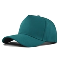 Detail shot of the reinforced stitching and durable fabric on a dark green baseball cap - Adjustable / Green