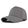 Detail view of a dark grey six-panel cotton baseball cap with curved brim and reinforced stitching - Light Gray