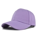 Detail view of lavender cotton baseball cap showing 6-panel crown and curved brim texture - Purple