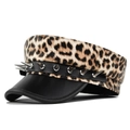 Leopard print military cap with punk rock silver metal studs and black leather brim - M(56-58cm) / Yellow Leopard (BE132-1)