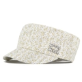 Detailed close-up of white floral cadet cap featuring a crystal square buckle ornament - Adjustable / Yellow Floral (FC210-2)