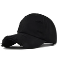Schwarze Baumwoll-Baseballkappe mit Distressed-Rissen und Vintage Streetwear-Stil - Verstellbar / Schwarz