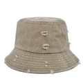Chapeau bob en toile kaki délavé pour homme et femme avec détails déchirés vintage - Kaki