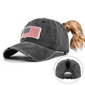 Gorra gris oscuro desgastada para coleta con parche bordado de bandera de EE. UU. - Negro