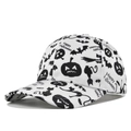 White Halloween baseball cap featuring black pumpkin, bat and cat prints for adults - Adjustable / White Halloween (CP982-6)