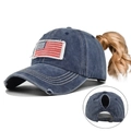 Gorra de béisbol azul marino para coleta con bordado de bandera americana y denim lavado - Azul marino