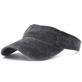 Vista lateral de visera de algodón lavado negro carbón con costuras de refuerzo - Ajustable / Negro