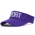 Detailed embroidery of white SPORT letters on dark purple sun visor for tennis and golf - Purple