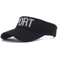 Close-up of white SPORT embroidery on black cotton sun visor for outdoor sports - Black