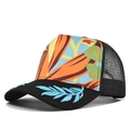 Cappello trucker con stampa tropicale e ricamo blu sulla visiera nera sportiva - Regolabile / Nero