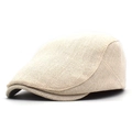 Classic beige linen newsboy cap for men featuring breathable woven fabric texture - M (56-58cm) / Beige