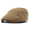 Brown vintage linen beret hat with textured fabric for men in casual outdoor style - M (56-58cm) / Coffee