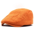 Solid orange linen beret cap for men, featuring a breathable textured fabric flat cap - M (56-58cm) / Orange