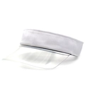 Detail view of white open-top visor cap featuring transparent PVC brim and cotton fabric - White