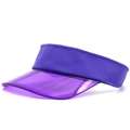 Detail of purple transparent PVC visor brim and tidy stitching on summer sun hat - Purple