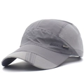 Detail of grey quick-dry sport cap featuring breathable mesh panels and side printing - Adjustable / Light Gray
