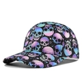 Skull baseball cap with gradient blue and pink patterns on black twill fabric - Adjustable / Purple Gradient Skull (CP982-1)