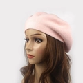Pink knit wool beret for women with a warm minimalist round crown design - M (56-58cm) / Pink