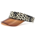 Detail of leopard print fabric band and translucent brown PVC visor on sun hat - Light Leopard