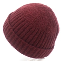 Detail of burgundy ribbed knit beanie showing thick wool texture and folded cuff style - Burgundy
