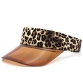 Women's leopard print sun visor hat with brown PVC brim for outdoor beach sports - Medium Leopard