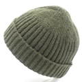 Close-up of military green ribbed knit beanie showing soft wool-like texture and weave - Green