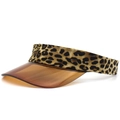 Detail of leopard print visor with brown translucent PVC brim for sun protection - Dark Leopard Print