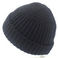 Classic black ribbed knit beanie for women with thick cuffed brim in minimalist style - Black