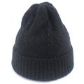 Klassische schwarze Wollmischung Strickmütze für Damen mit Rippbündchen und gemütlicher Passform - Einheitsgröße / Schwarz