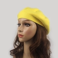 Classic yellow wool knit beret for women with fine textured finish and round silhouette - M (56-58cm) / Yellow