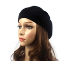 Classic black wool knit beret for women in a minimalist solid color design - M (56-58cm) / Black